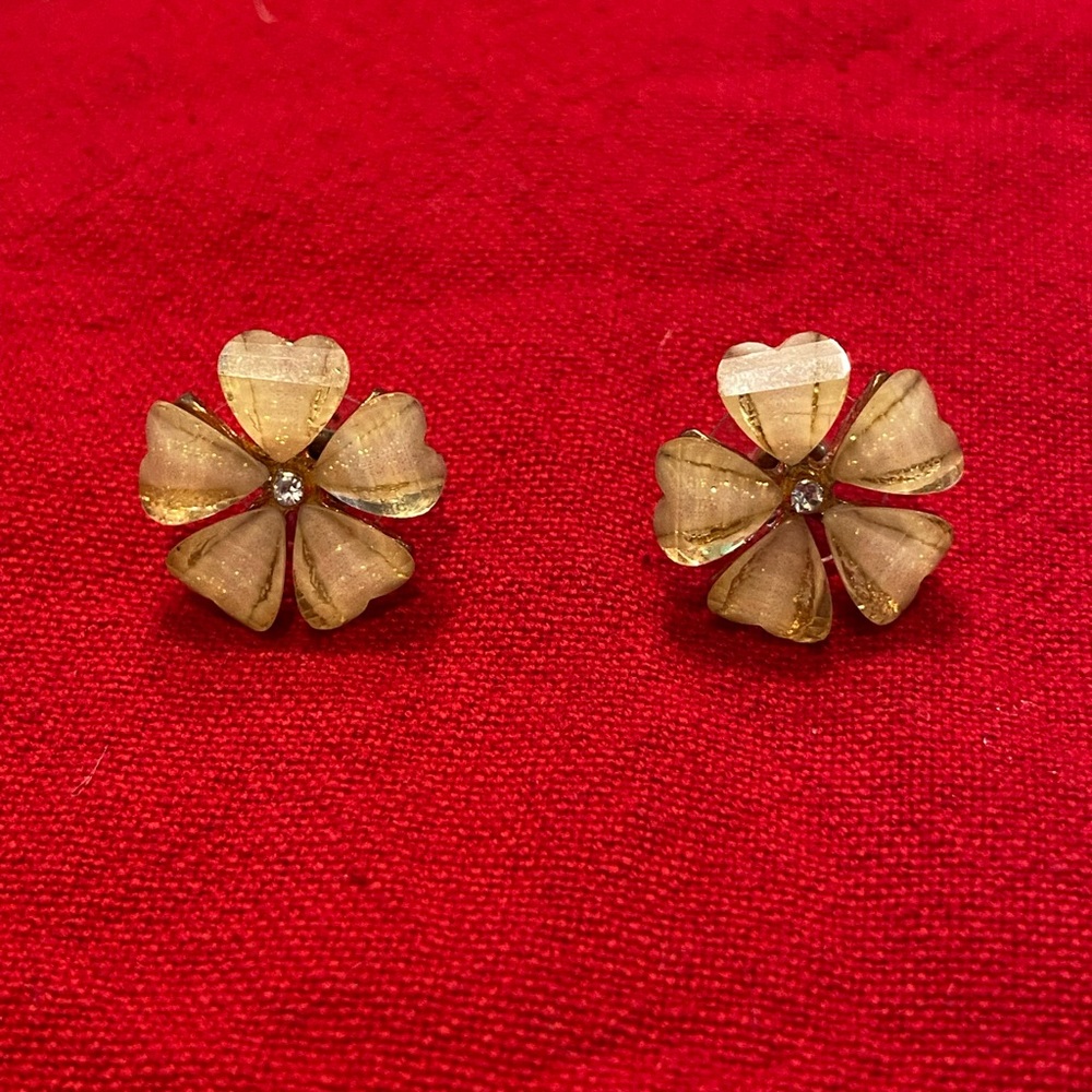 Pair of vintage yellow, sparkling gemstone pierced flower gold back earrings
